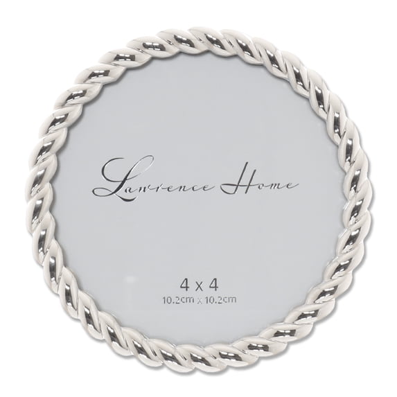 4x4 Round Silver Metal Picture Frame with Rope Design