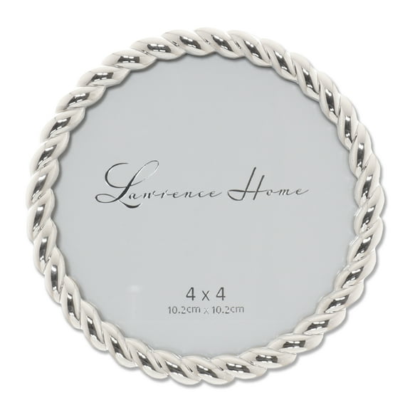 4x4 Round Silver Metal Picture Frame with Rope Design