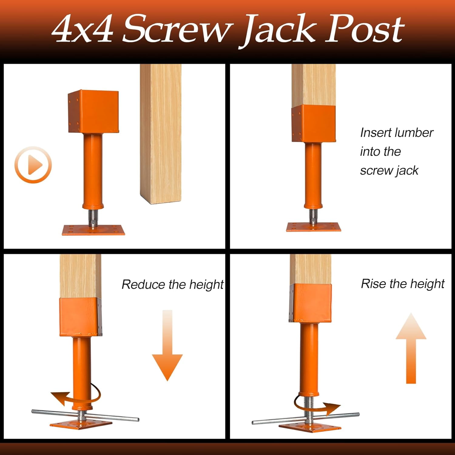 4x4 Screw Jack 2 Pack Adjustable House Floor Jacks Heavy Duty 24000 lbs ...