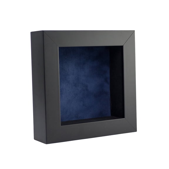 4x4 Shadow Box Frame In Black With A 1 3/4" Usable Depth Includes Navy Blue Suede Acid-Free