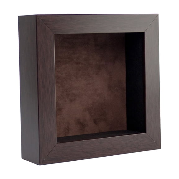 4x4 Shadow Box Frame In Brown With A 1 3/4" Usable Depth Includes Brown Suede Acid-Free Backing, UV