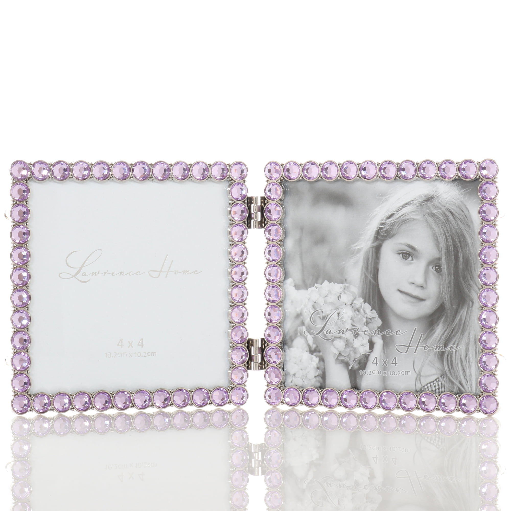 4x4 Silver Metal Sparkle Double Frame - Bright Lilac