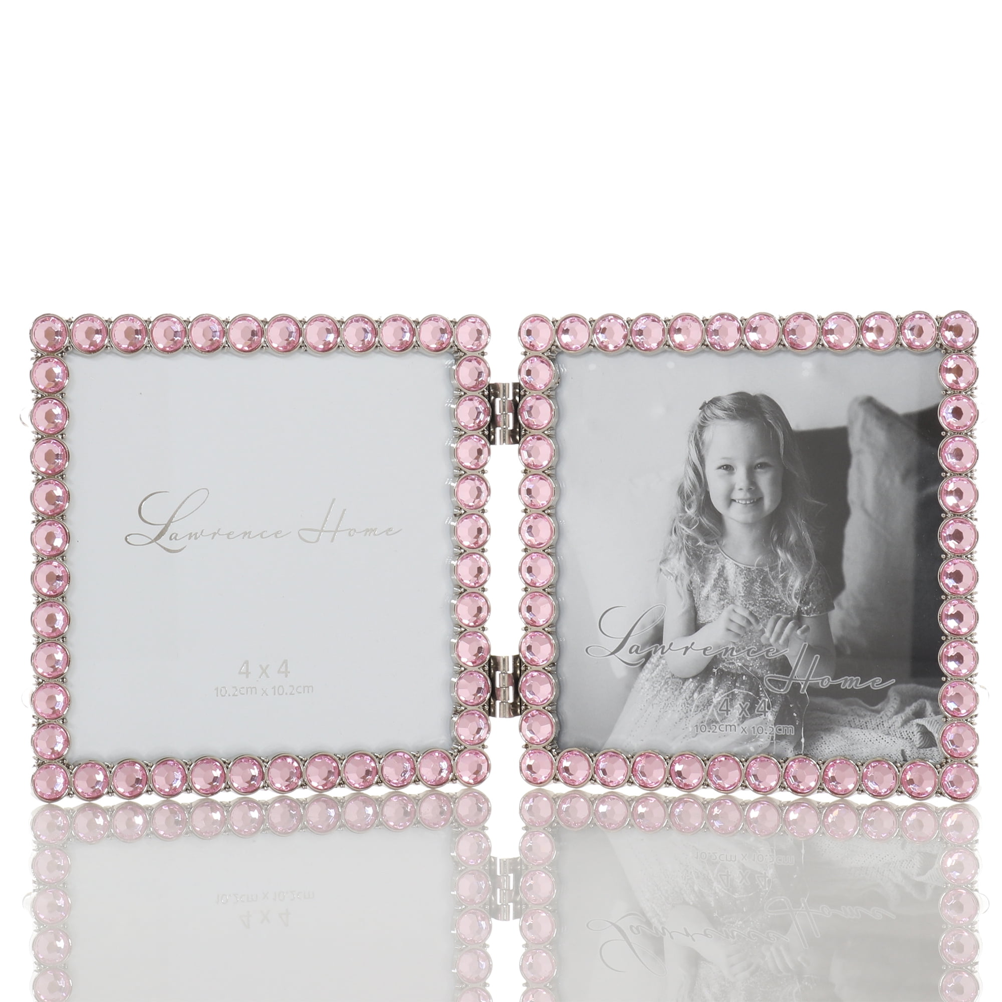 4x4 Silver Metal Sparkle Double Frame - Soft Pink