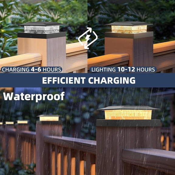 4x4 Solar Post Cap Lights, 12 Pack, Warm & Cool White Modes, Waterproof Fence Deck Post Lights for 4x4 Wood & Vinyl Posts, Outdoor Porch Patio Lighting, Black