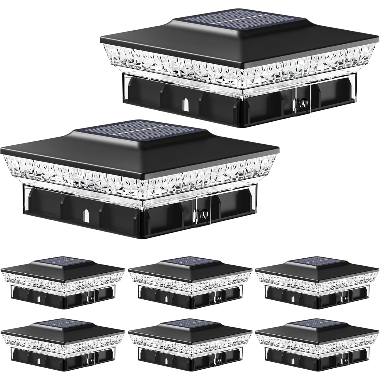 8 Pack Solar Post Cap Lights, 4x4 Outdoor Fence Lighting with 16 LED and 2 Modes, Waterproof Easy Install for Wood and Vinyl Posts, for Porch, Patio and Deck