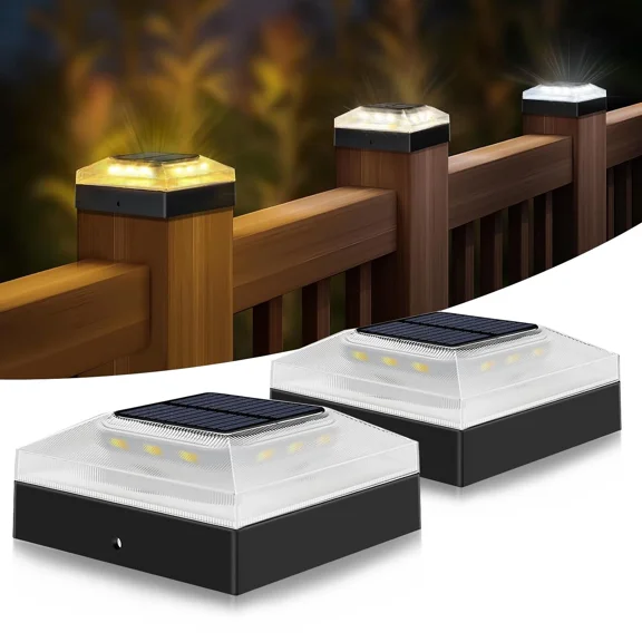 4x4 Solar Post Cap Lights, 2Packs Fence Post Solar Lights with with 3 Lighting Modes, Fit 4x4 Wood/Vinyl Posts, Waterproof Outdoor Deck Post Light for Patio, Fence, Porch