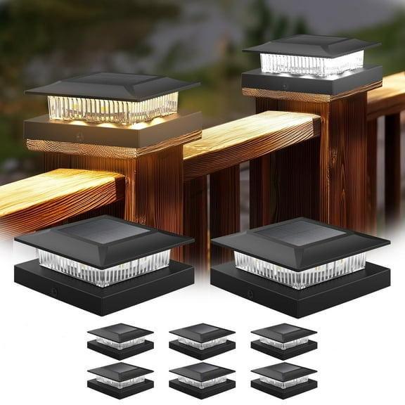 4x4 Solar Post Cap Lights 8 Pack, Fence Post Solar Lights with Warm White/Cool White, Only Fit 4x4 Wood/Vinyl Posts, Waterproof Outdoor Deck Post Light for Deck, Fence, Porch