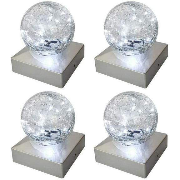 Solar Post Lights - Outdoor Post Cap Light for Fence Deck or Patio Garden Decoration- Solar Powered Gazing Ball Caps, LED Lighting, Lamp Fits 4x4 - White 4 Pack