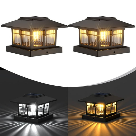 2 Pack 4x4 Solar Post Cap Lights, Fence Deck Post Lights Outdoor Solar Powered Waterproof with Edison Bulb Two Light Modes Decor For Garden Patio (Black, 2)