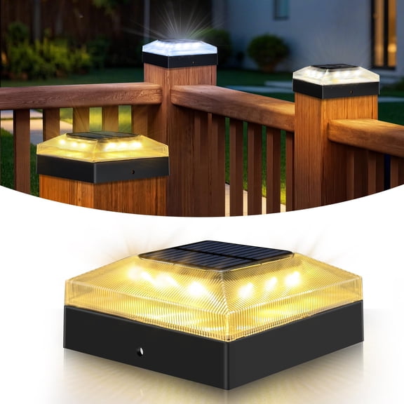 4x4 Solar Post Cap Lights Outdoor IP65 Waterproof Dusk to Dawn 3 Color Modes 12 LED 500mAh Battery for Deck Fence Patio Mailbox 1 Pack Black