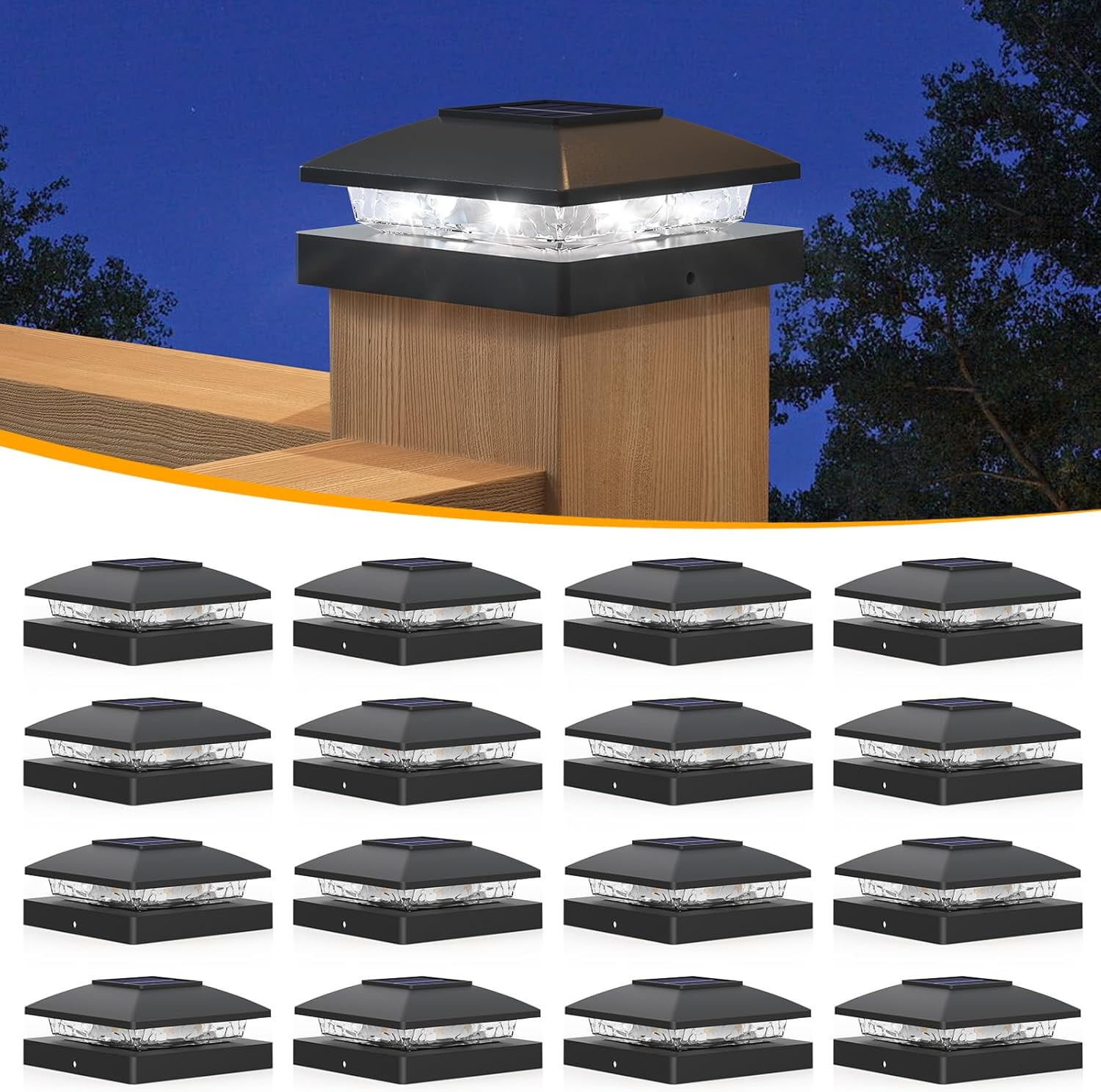 4x4 Solar Post Cap Lights,Solar Fence Post Lights Cool White Outdoor