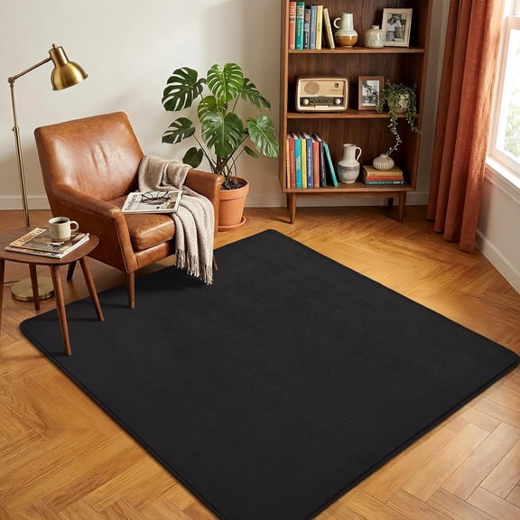 4x4 Square Area Rugs for Bedroom Living Room, Modern Black Thickened Memory Foam Rug, Fluffy Indoor Washable Rug Non Slip Minimalist Carpet for Entryway Kids Boys Girls Dorm Nursery Room Decor