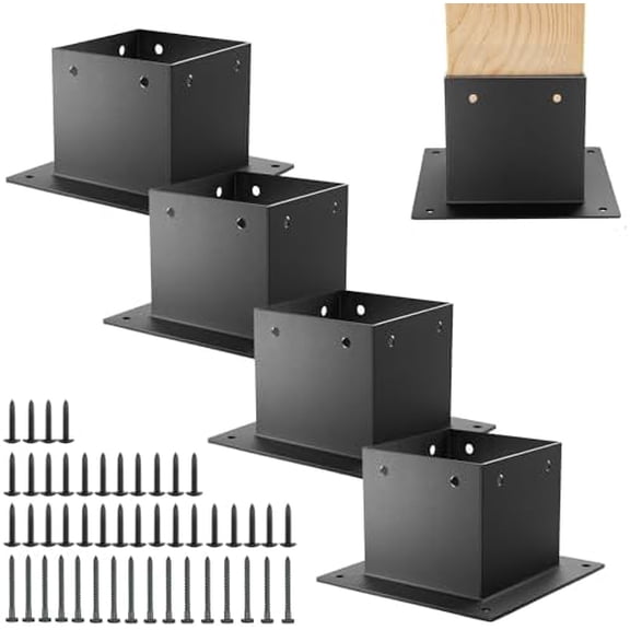 4x4 Stainless  Deck  Base 4 count | Internal 3.5"X3.5"| 13ga Thick Matte Black  Coating  Anchor , 4x4  Bracket for  Posts, Fence, Deck Railing, Handrail Railing Support