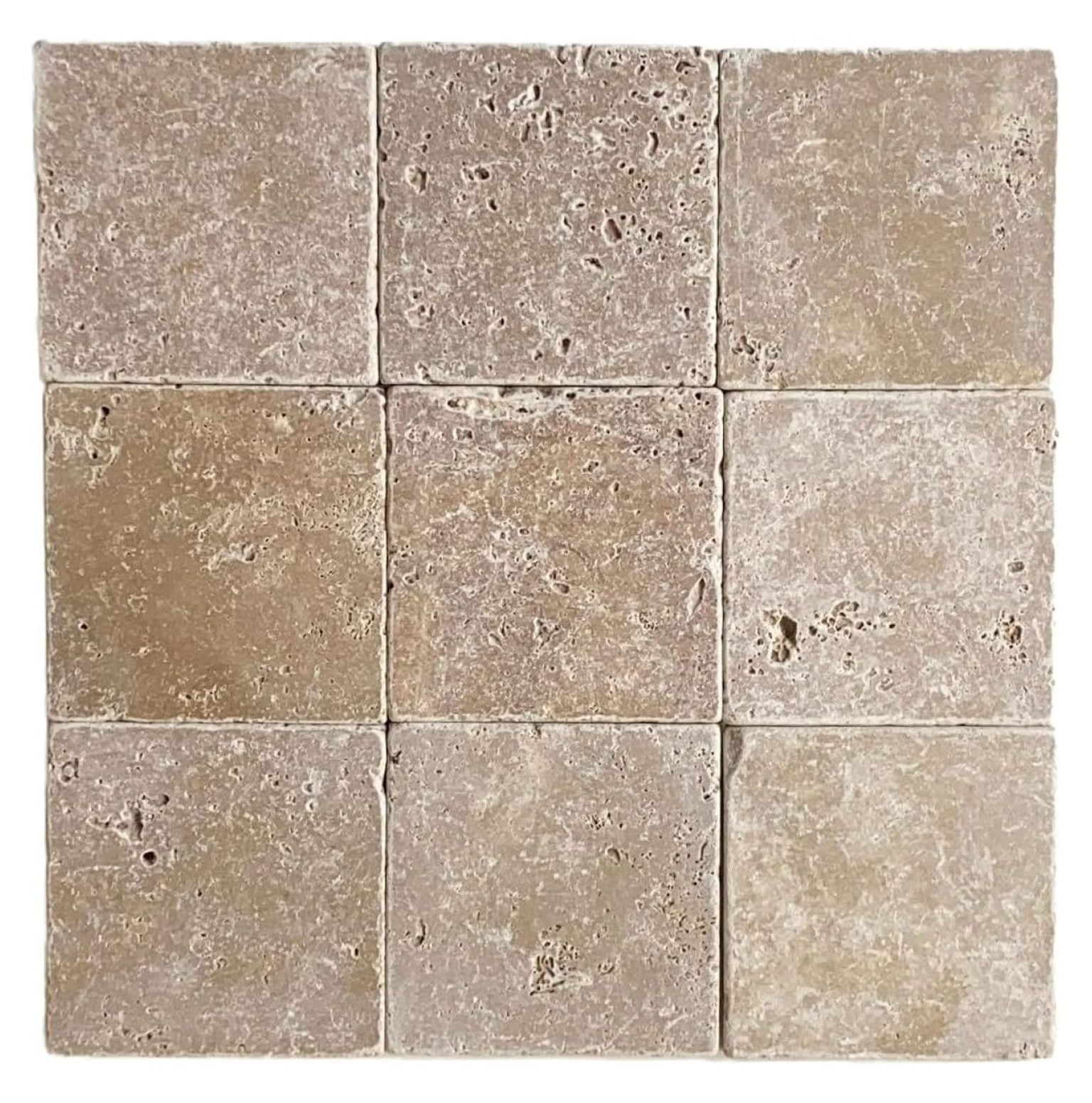 4x4 Tumbled Travertine Floor Backsplash Brown 9 Piece Pack, Rounded ...