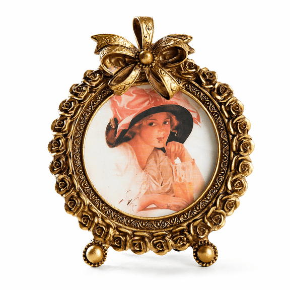 4x4 Vintage Picture Frame, Ornate Bow Square Photo Frame for Wall or Tabletop Display, Gold Home Decor