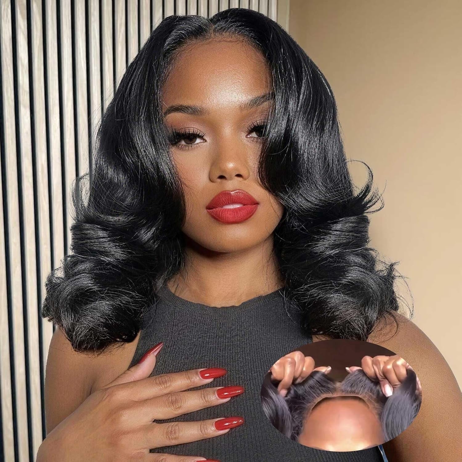 4x4 Wear and Go  Lace Closures Wigs Human Hair Natural Black Color Body Wave  Bob Human Hair Wigs for Black Women  Wet and Wavy Human Hair Bob Wigs ,No glue,easy to wear