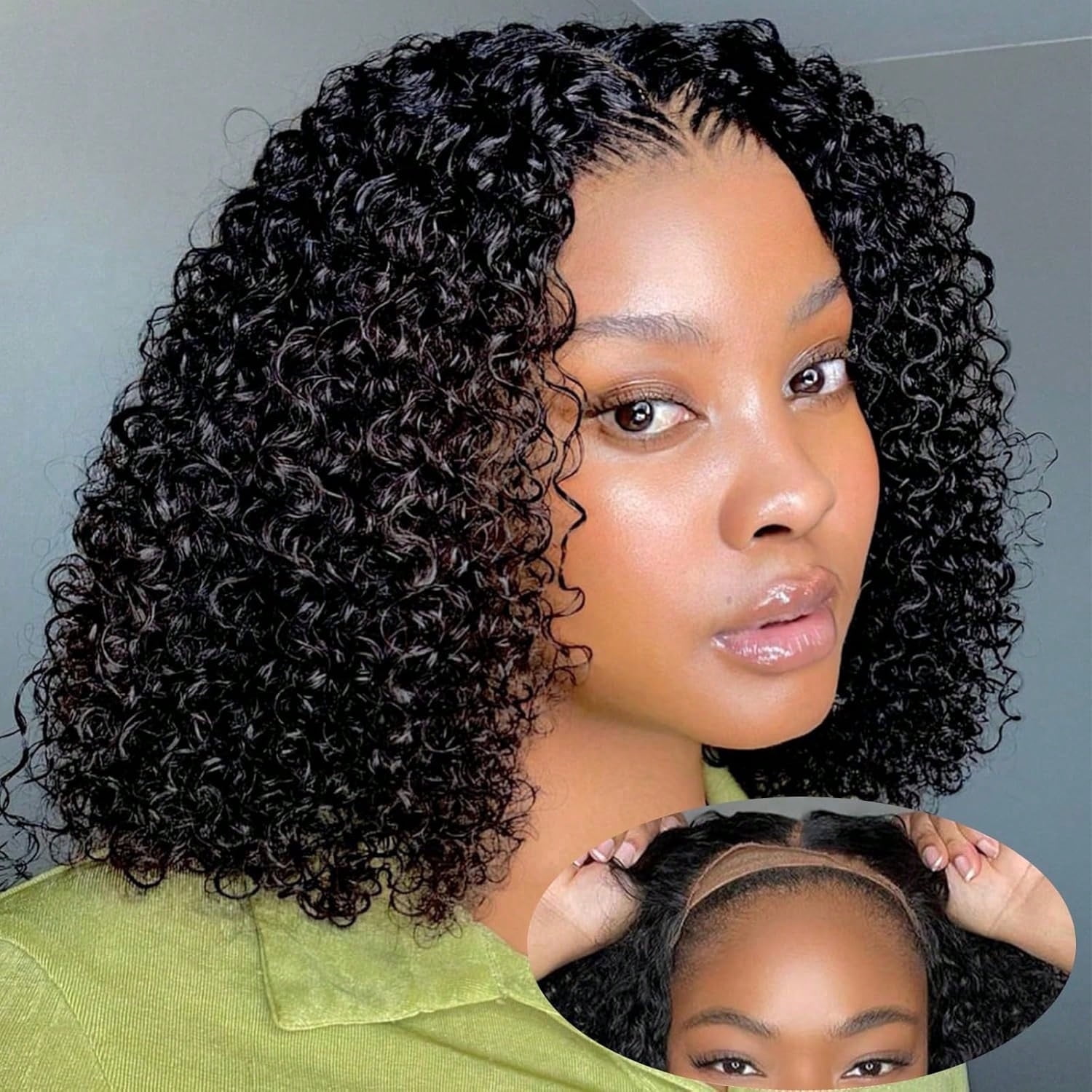 4x4 Wear and Go  Lace Closures Wigs Human Hair Natural Black Color Deep Wave  Bob Human Hair Wigs for Black Women  Wet and Wavy Human Hair Bob Wigs ,No glue,easy to wear