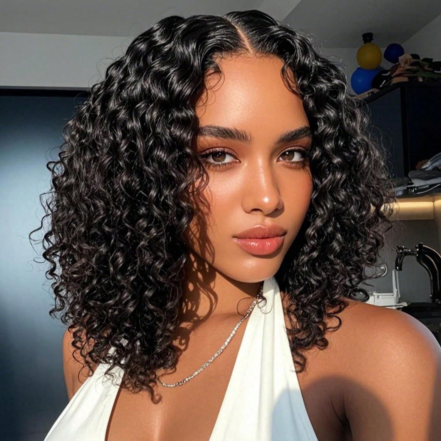 4x4 Wear and Go  Lace Closures Wigs Human Hair Natural Black Color Kinky Curly  Bob Human Hair Wigs for Black Women  Wet and Wavy Human Hair Bob Wigs ,No glue,easy to wear