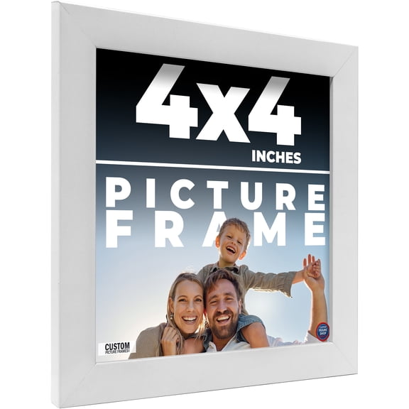 4x4 White Wood Picture Frame - UV Acrylic, Foam Board Backing, Hanging Hardware