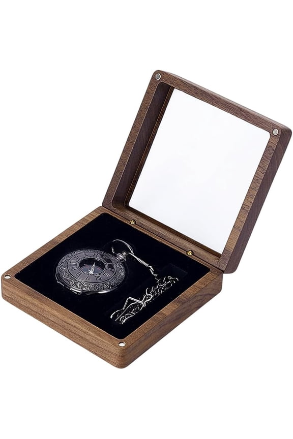 4x4 inch Walut Wood Watch Box Pocket Watch Organizer Case Display Box Gift Cases for Men Birthday Father's Day Travel Home Store Exhibition Organizer Inner Diameter: 62.5x48mm