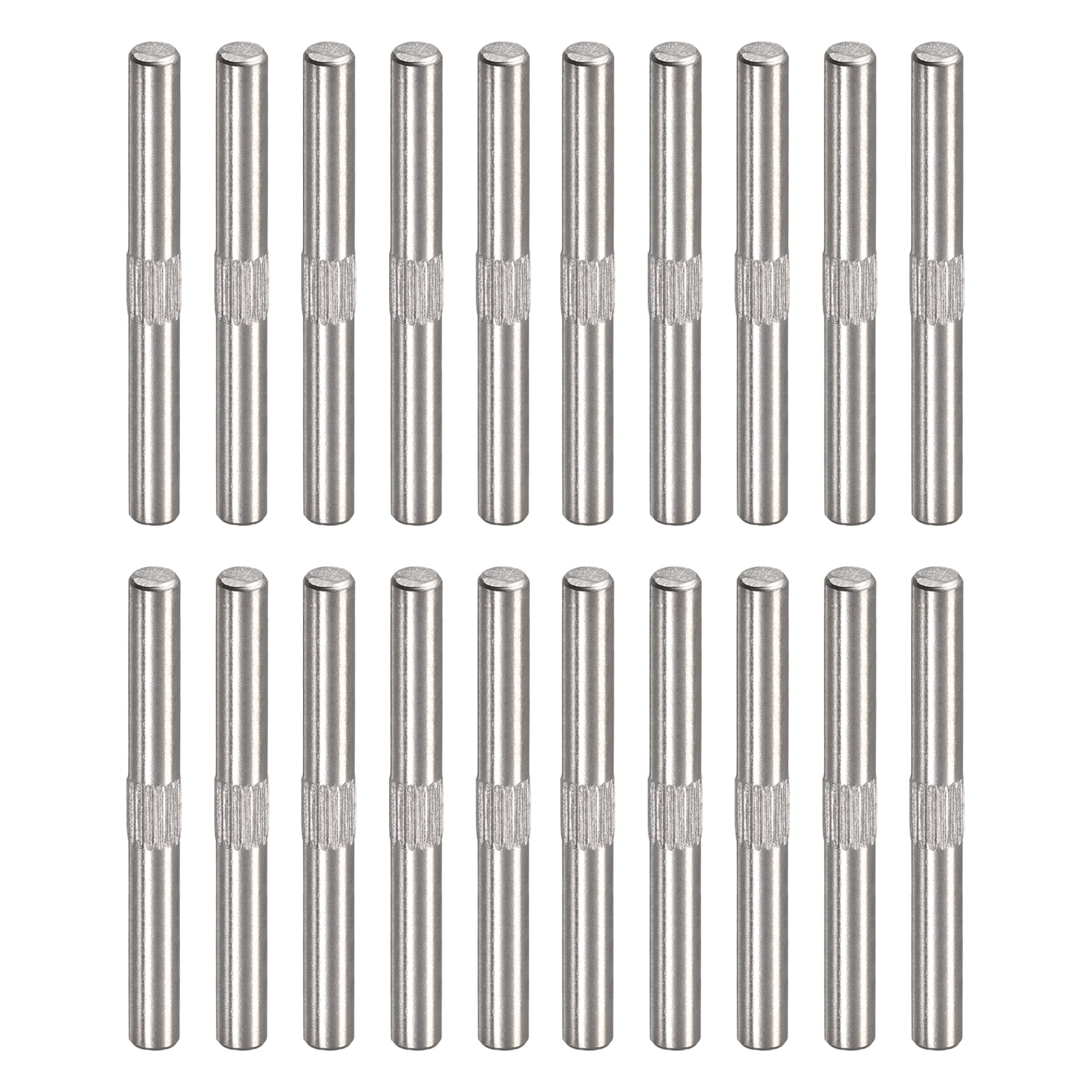 4x40mm 304 Stainless Steel Dowel Pins, 20 Pack Center Knurled Flat