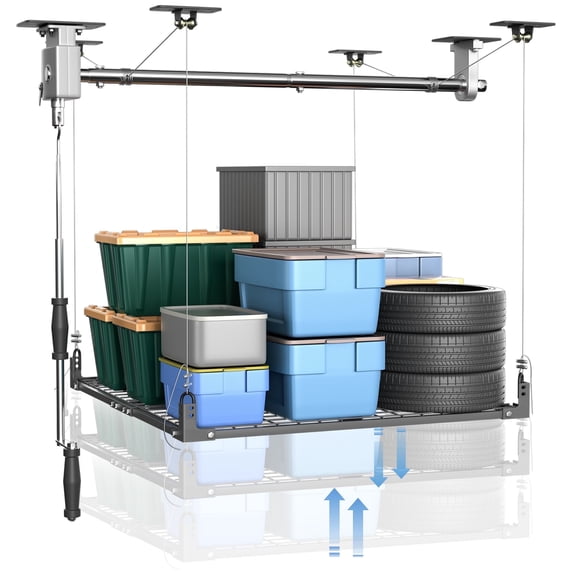 GIOTORENT 4x4FT Ceiling Storage Racks Lift,Overhead Garage Storage Rack,Adjustable Organization System,Workshops or Basements(Black)