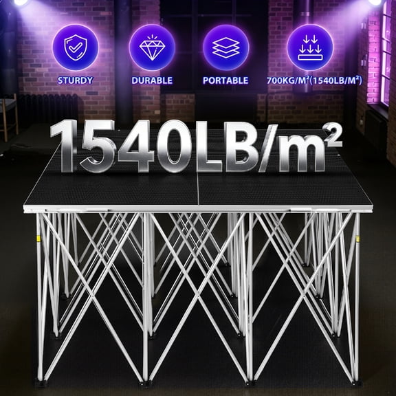 PartyKindom Modular Stage Platform, Black, Easy Portability, No Tools Required, Outdoor