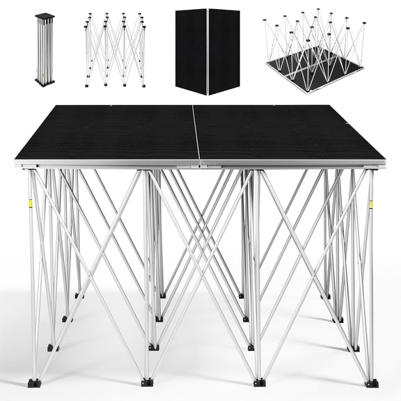 4x4FT Foldable Stage Platform, 32.28in Height,1540lb Heavy Load Waterproof Stage, Tool-Free Quick Setup for Wedding DJ Concert Speech Indoor Outdoor
