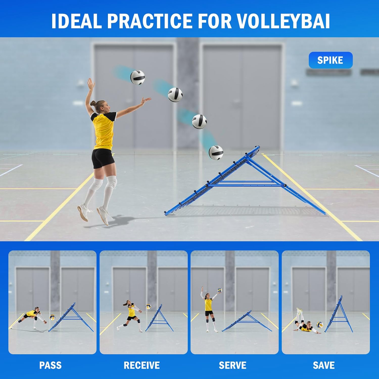 Volleyball Rebounder Net, Soccer Baseball Rebound Pitchback Net Adjustable Target Practice Nets Easy Setup Softball Bounce Back Trainer Equipment Impr