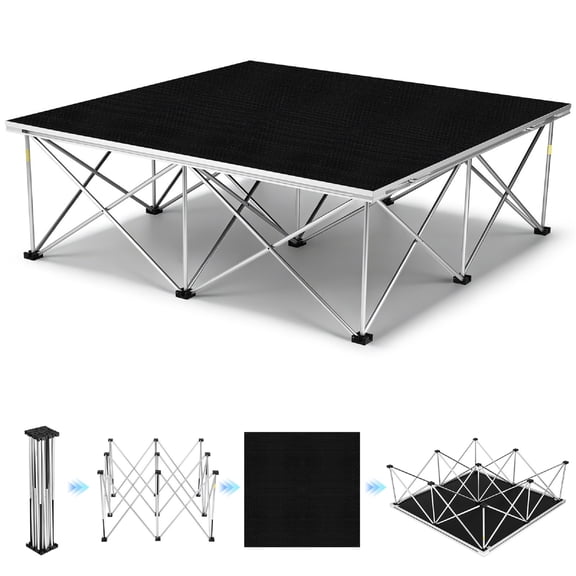 4x4ft Portable Stage Platform, 16.5" High 9-Strut Centipede Riser, 1543lbs Heavy Duty Stage for Weddings/Concerts/Schools