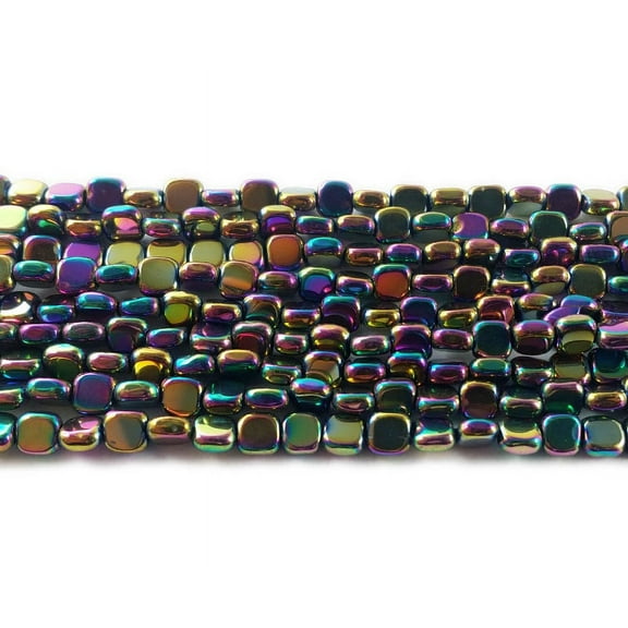 4x4mm Rainbow Hematite Flat Square Beads For Jewelry Making