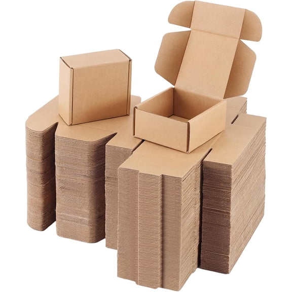 4x4x2 inch Shipping Boxes Set of 100, Brown Corrugated Cardboard Mailer Boxes, Tab Lock Tuck Top Mailer Box for Packaging Small Business Mailing Wrapping Present