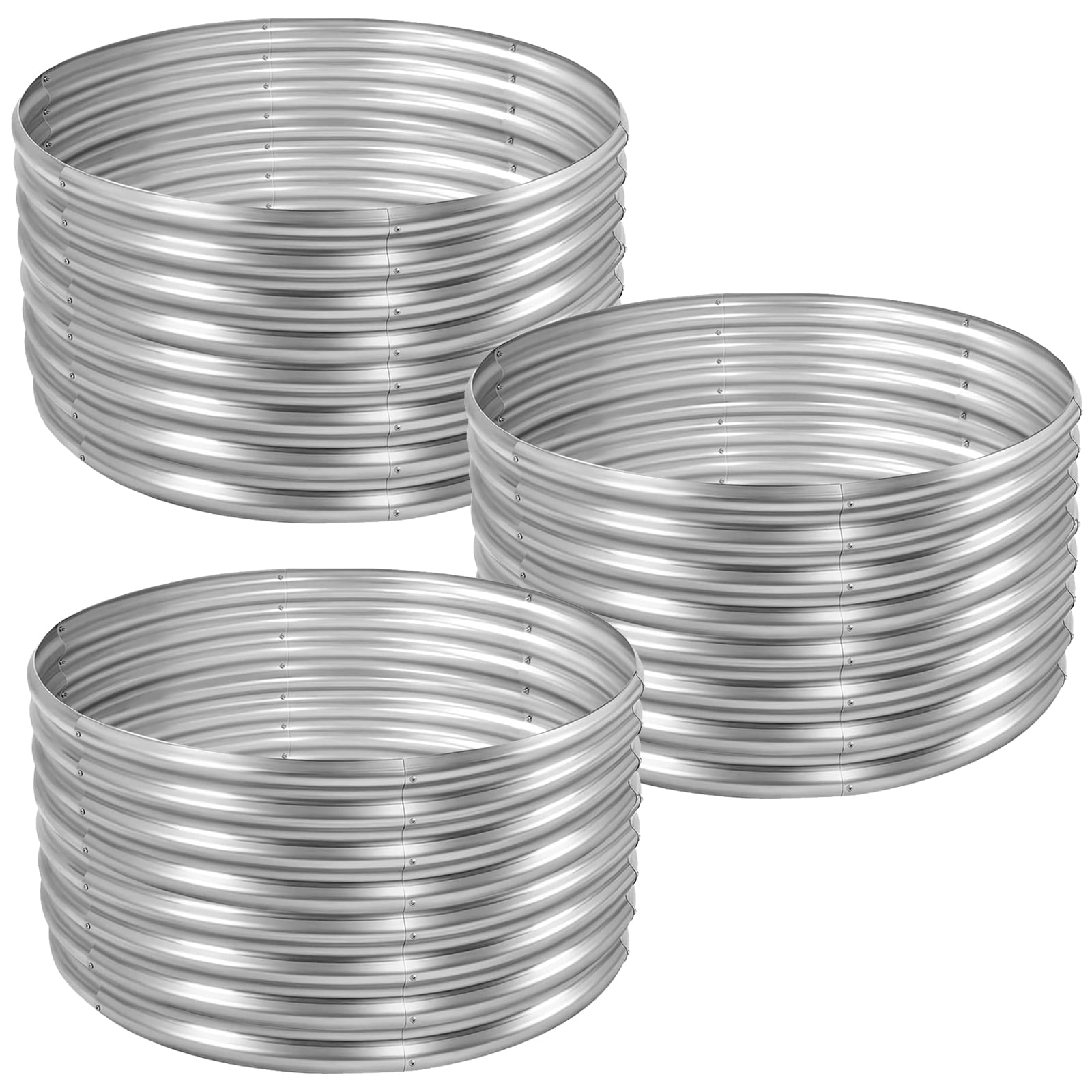 Land Guard 3 Pack 4x4x2ft Raised Round Garden Beds Outdoor, Easy Assembly Durable 2ft Tall Galvanized Metal Planter Box silvery