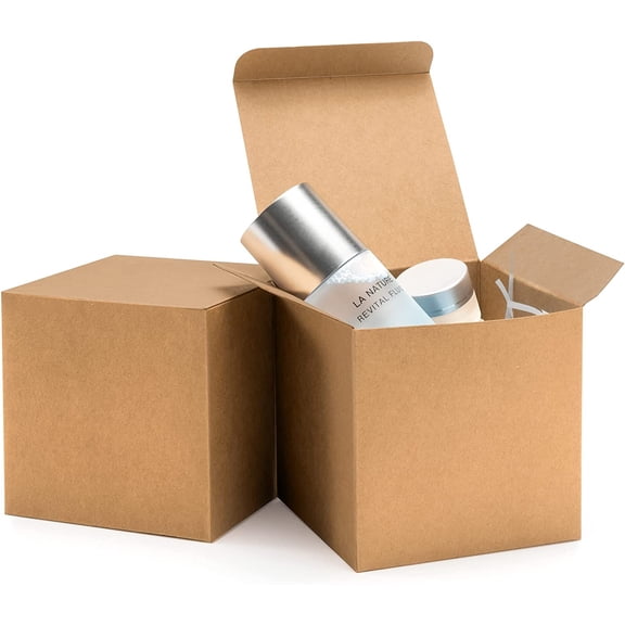 4x4x4 Brown Gift Boxes 50PCS Kraft Paper Boxes with Lids for Gifts, Crafting, Cube, Cupcake Boxes, Easy Assemble Boxes for Party Favor