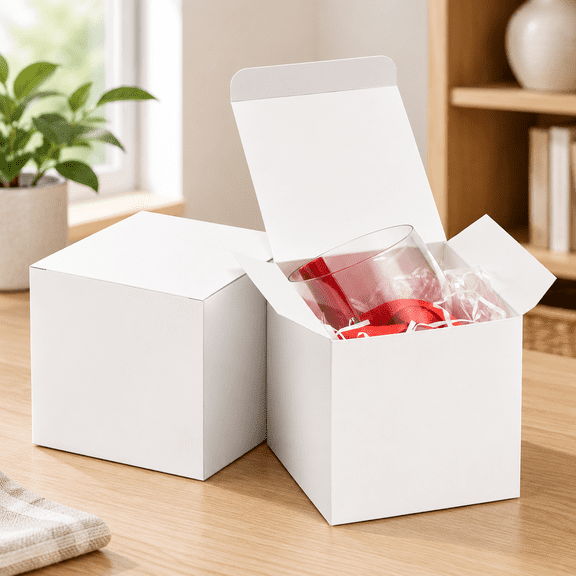 4x4x4 White Gift Boxes 25PCS Kraft Paper Boxes with Lids for Gifts, Crafting, Cube, Cupcake Boxes, Easy Assemble Boxes for Party Favor