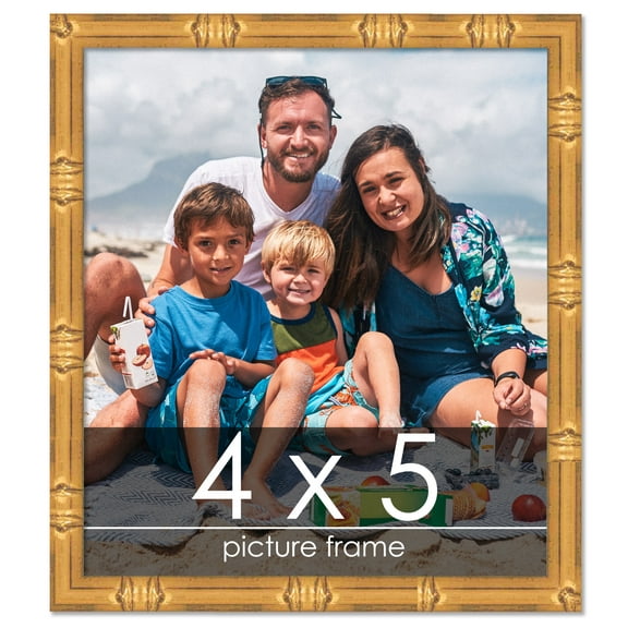 4x5 Gold Bamboo Picture Frame - UV Acrylic, Foam Board Backing, Hanging Hardware