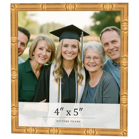 4x5 Frame Gold Bamboo Solid Wood Picture Frame | 1 Inch Moulding Width | Interior Frame Depth 0.75