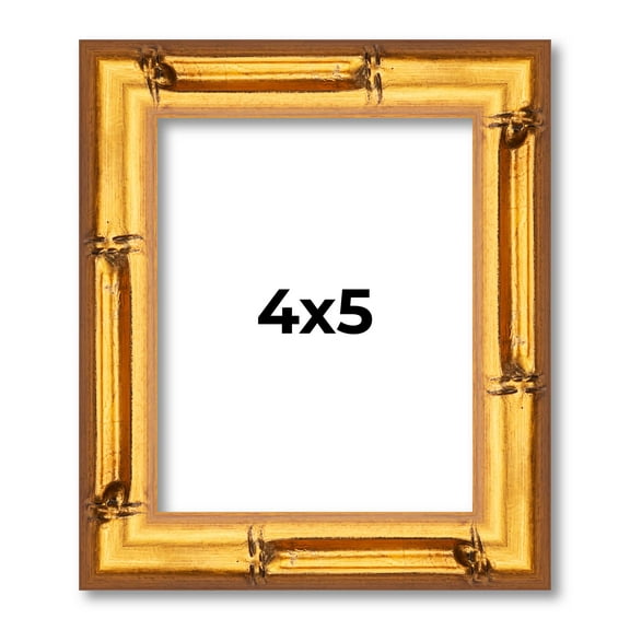 4x5 Frame Gold Bamboo Solid Wood Picture Frame | 1 Inch Moulding Width | Interior Frame Depth 0.75