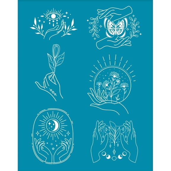 4x5 Inch Flower in Hands Clay Stencils Moon in Hands Silk Screen for Polymer Clay Boho Style Silk Screen Stencils Mesh Transfer Stencils