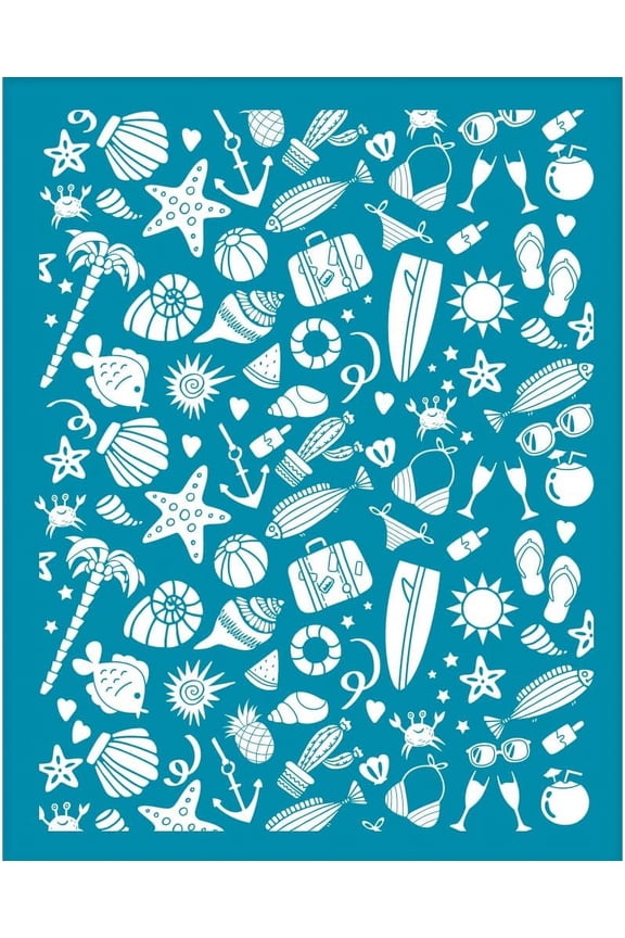 4x5 Inch Summer Clay Stencil Starfish Coconut Tree Silk Screen Printing Stencils Fish Bikini Sunglasses Silk Screen Stencils Reusable Mesh Transfer for Polymer Clay Earring Making