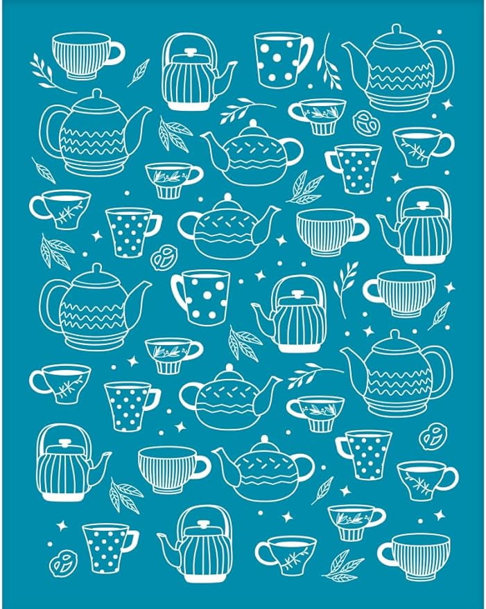 4x5 Inch Teapot Teacup Clay Stencils Tea Leaves Silk Screen for Polymer