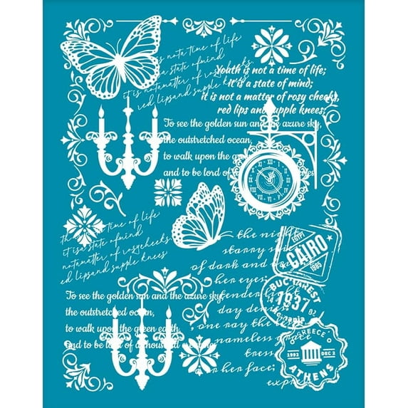 4x5 Inch Vintage Writting Clay Stencils Butterfly Candlestick Silk Screen for Polymer Clay Vintage Postcard Stamp Silk Screen Stencils