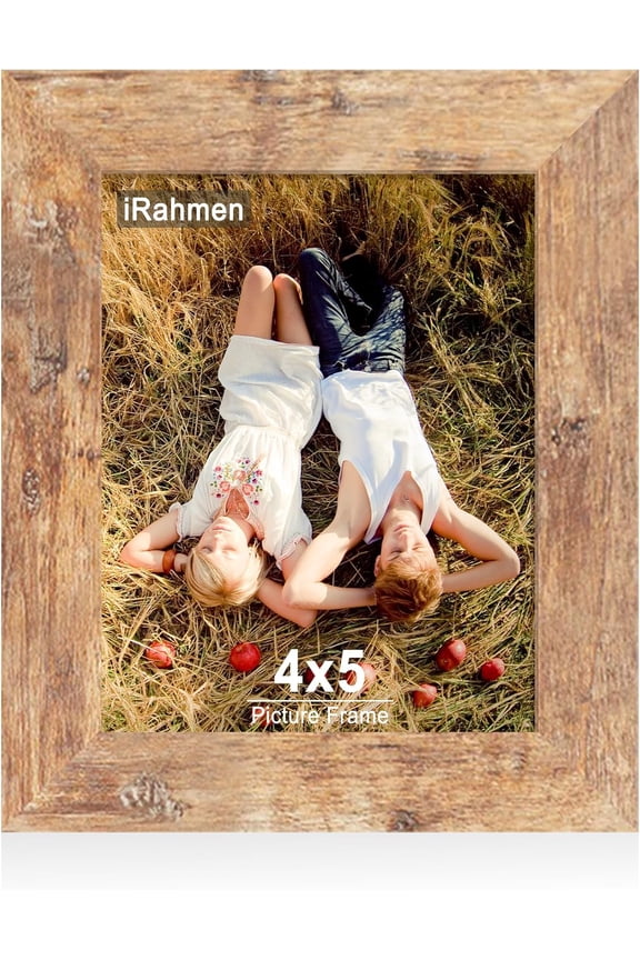 4x5 Picture Frame with HD Tempered Glass, Wood Photo Frames for Tabletop Display and Wall Mount (Rustic Brown, 1 Pack)
