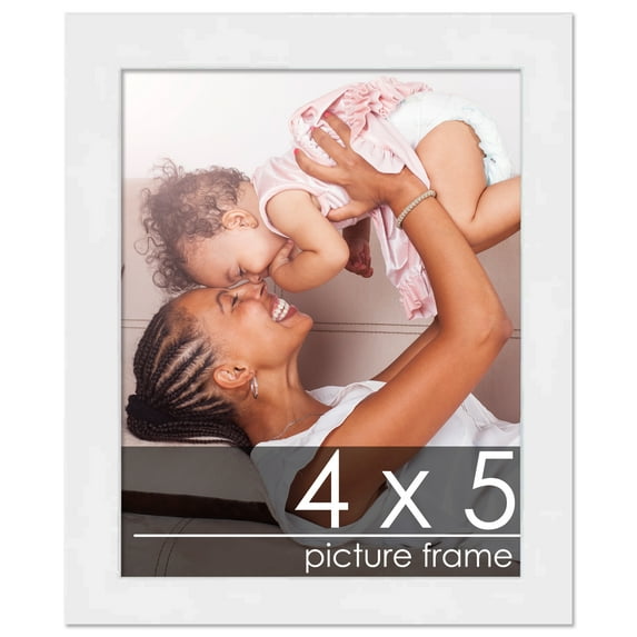 4x5 White Wood Picture Frame - UV Acrylic, Foam Board Backing, Hanging Hardware