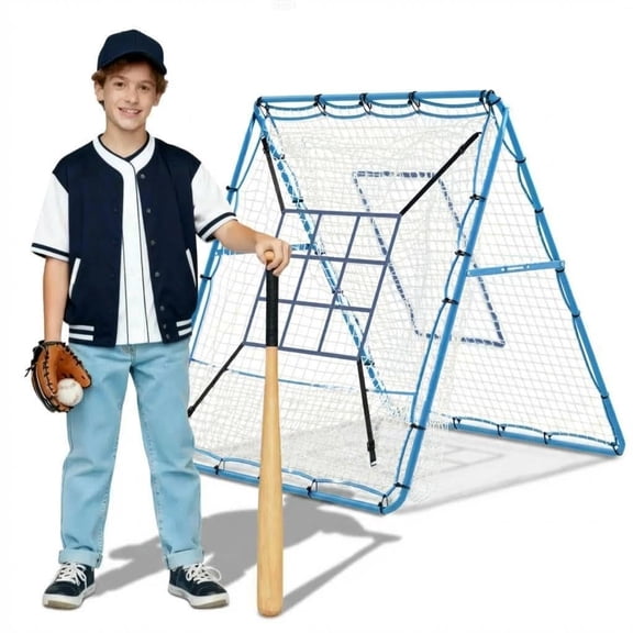 4x5FT Baseball Bounce Back Net, 2-in-1 Pitching Trainer with Adjustable Angles for Baseball & Softball Practice