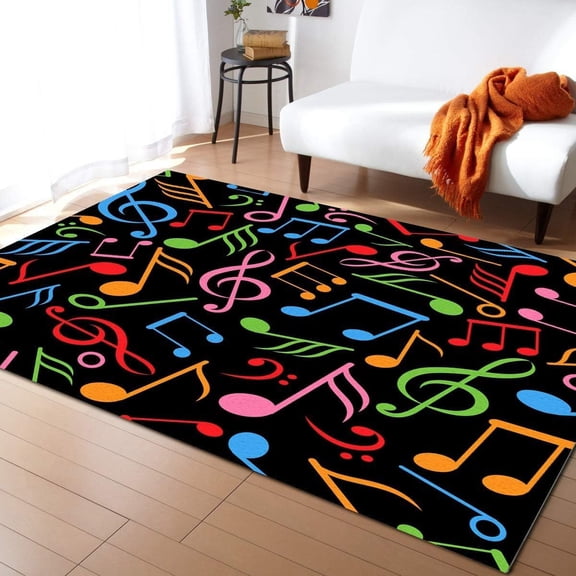 4x5ft Color Musical Notation Area Rug, Modern Music Lover Kids Rug, Soft Carpet Washable Breathable Durable For Living Room Bedroom Office Boy Girl Room Playroom Hotel Bar