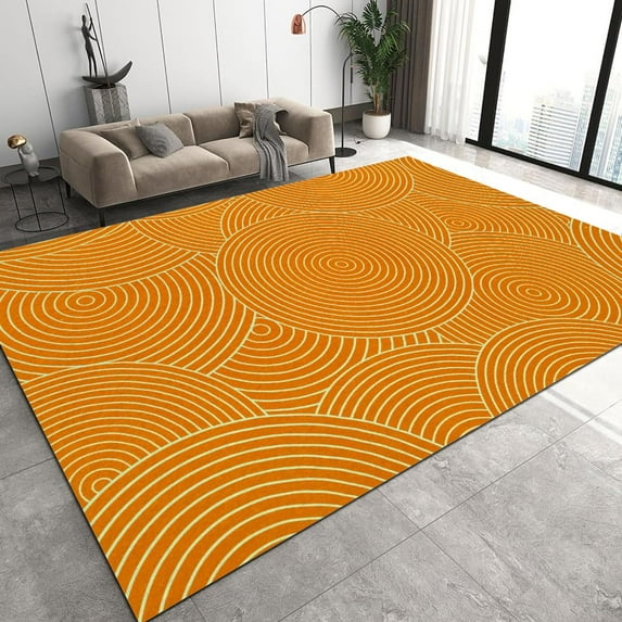 4x5ft Modern Geometric Shapes Area Rug, Orange Background Living Room Rug, Modern Non-Slip Washable Bedroom Carpet, Soft Reading Room Nursery Outdoor Door Rug