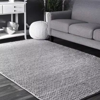 4x6|5x8|6x9|8x10|9x12 Hand Woven Wool Area Rug, Textured, Cable Knit Dhurrie