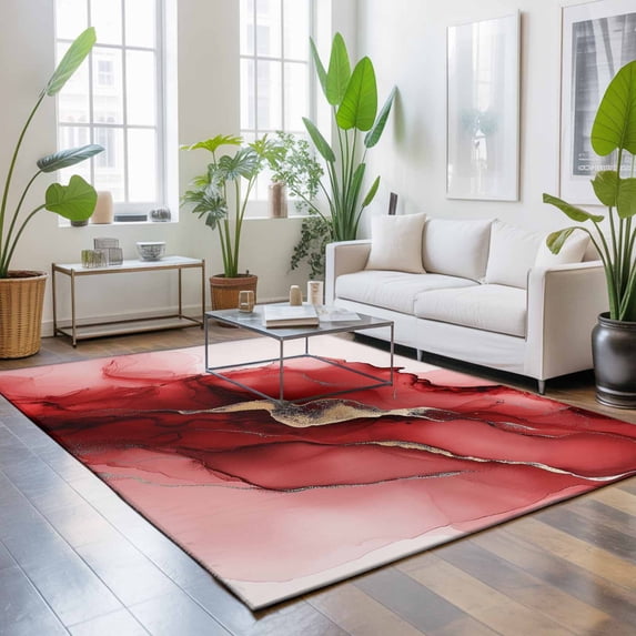 4x6 Abstract Ombre Red Marble Area Rug for Living Room, Washable Non ...