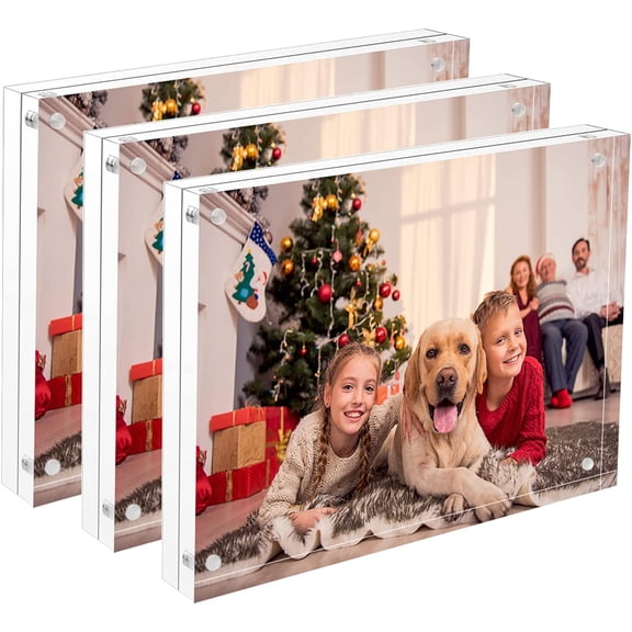 4x6 Acrylic Frame 3 Packs, Picture Frame 20mm Thicker Block, Clear Frameless Acrylic Frames Double Sided,Magnetic Desktop Frames for Picture Display | Greeting Cards | Souvenirs
